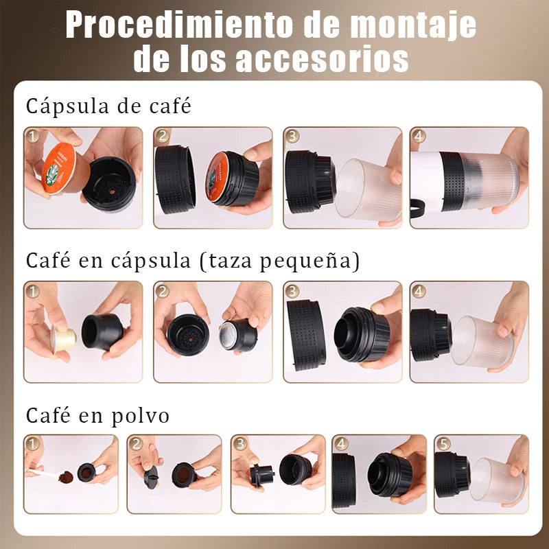 Cafetera eléctrica portátil de cápsulas, cafetera espresso inalámbrica con bomba de calor, cafetera 3 en 1